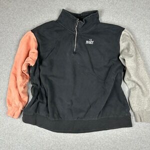 Nike Womens 3X Colorblock Quarter Zip Sweatshirt Black Peach Grey Script Logo
